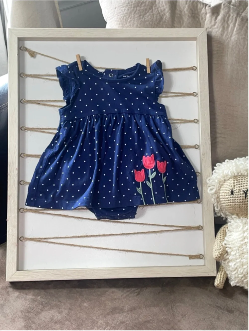 Girls Carter's Blue Polka Dot flowers romper dress 12 months